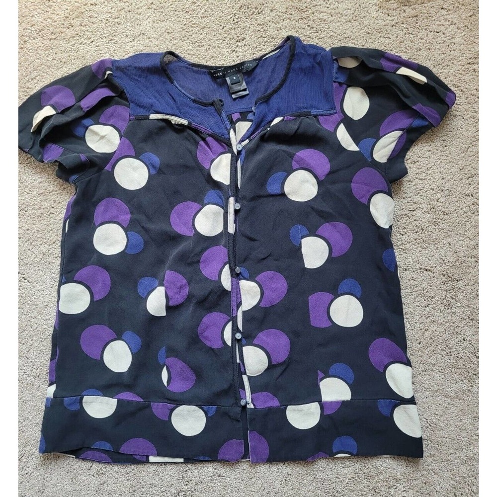 Marc By Marc Jacobs Buttons Chest Front Top Blouse Size 6 Multicolor 100%SILK